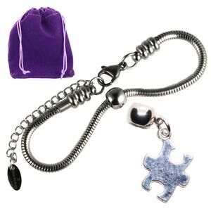 Puzzle Piece Charm Bracelet for Autism Awareness, Adjustable Stainless Steel